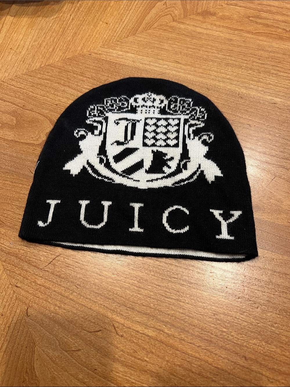 Juicy Couture Black & White Crest Knit Hat